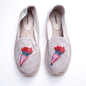 Soludos Tan Embroidered Tulip Espadrilles